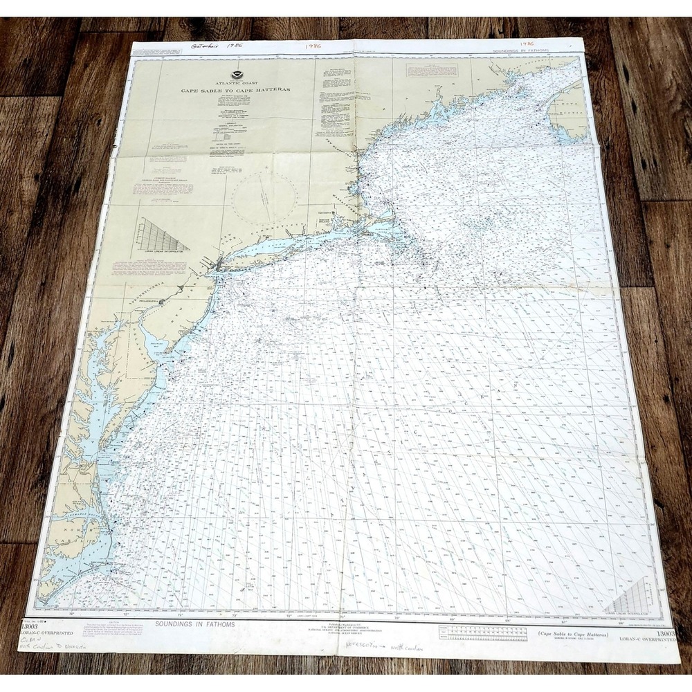 Vtg 1986 NOAA Nautical Chart 13003 Cape Sable Hatteras Atlantic Map wall decor